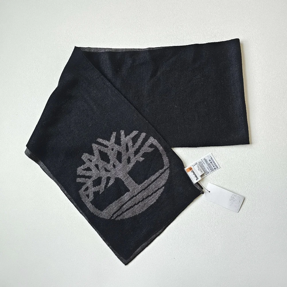 Timberland Reversible Logo Scarf Black Gray NWT